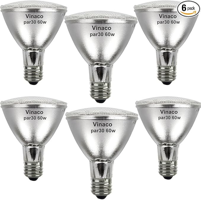 Vinaco PAR30 Long Neck Halogen 60W 120V, Long Lasting 6 Pack PAR30L Flood Light Bulb, PAR30 Dimmable, High Output 1000LM with PAR 30 E26 Warm White 2800K Indoor Outdoor PAR30LN