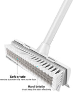 BOOMJOY Floor Scrub Brush with Long Handle, 2 in 1 Scrape and Brush, Stiff Bristles for Cleaning Bathroom, Patio, Garage, Kitchen, Deck, Tile