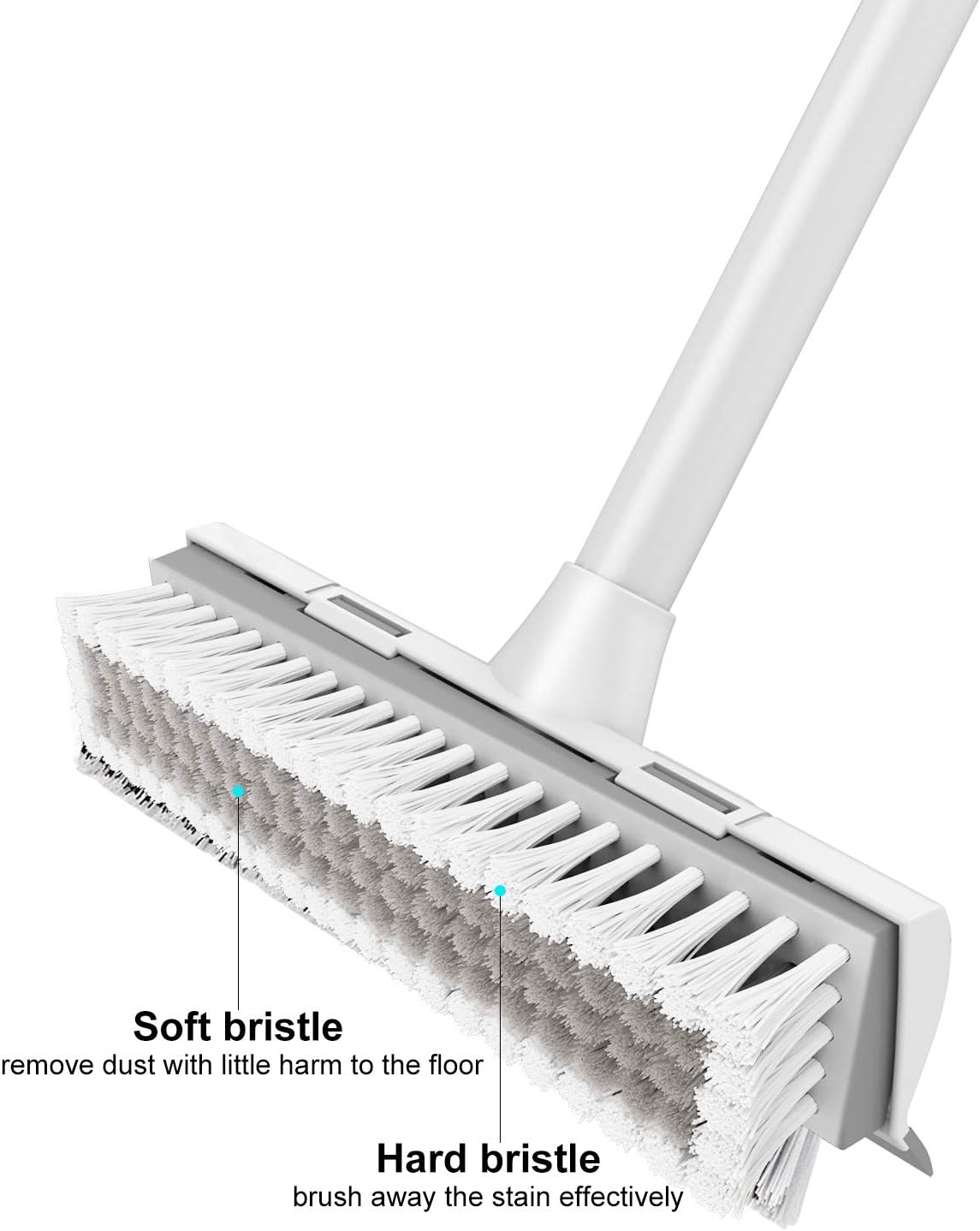 BOOMJOY Floor Scrub Brush with Long Handle, 2 in 1 Scrape and Brush, Stiff Bristles for Cleaning Bathroom, Patio, Garage, Kitchen, Deck, Tile