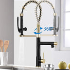 Smart Kitchen Faucet, 3 Modes Pull Down Sprayer, LED Temperature Control, Ceramic Valve,360-Degree Rotation,1 or 3 Hole Deck Plate, Double Spout. 10-Year Warranty. (KW-29RK, Gold/Black)