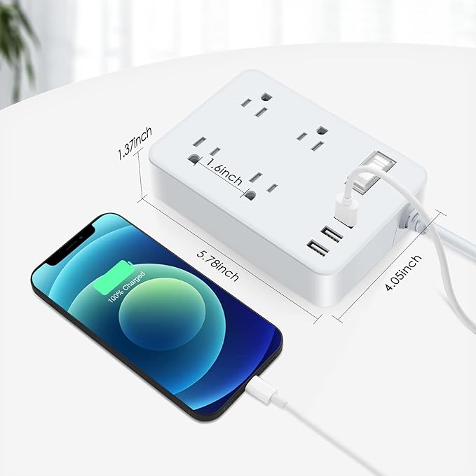 Jgstkcity Outdoor Waterproof Power Strip, 4 Flat Plug Outlets and 3 USB Ports, Mountable Weatherproof Surge Protector, Multi Outlet Extension for Camping, Garden, Kitchen, Bathroom, 6ft Cord (Grey)