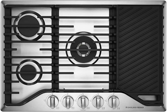 GASLAND Master 30 Inch Gas Cooktop with Griddle PRO GH3805SS1FC with 5 Burners, CSA certified, 120V Plug-in, NG/LPG Convertible