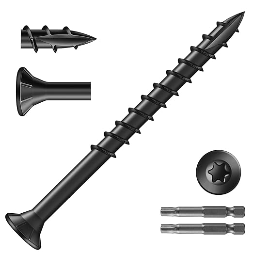 #10 x 2-1/2" Deck Screws (474Pcs) 6lb. Exterior Wood Screws. Carbon Steel, Black, Flat Head, Rust Resistant epoxy Coated, with T25 Star Bit