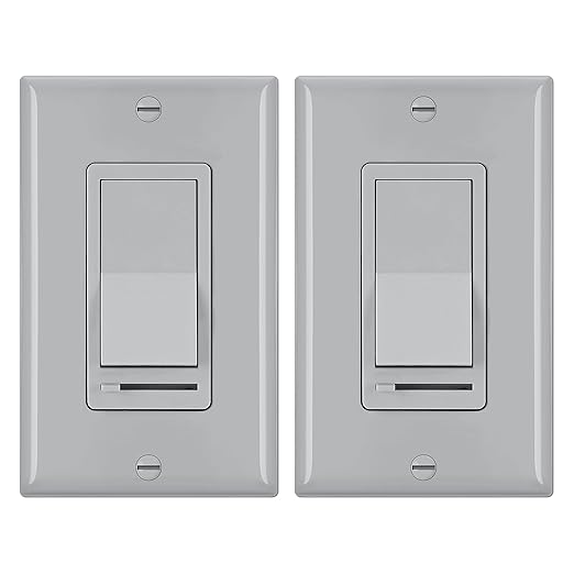 BESTTEN 2 Pack Dimmer Wall Light Switch, Compatible with Dimmable LED, CFL, Incandescent and Halogen Bulb, Single Pole or 3-Way Dimmer Switches, 120VAC, Decorator Wall Plate Included, Gray, UL Listed