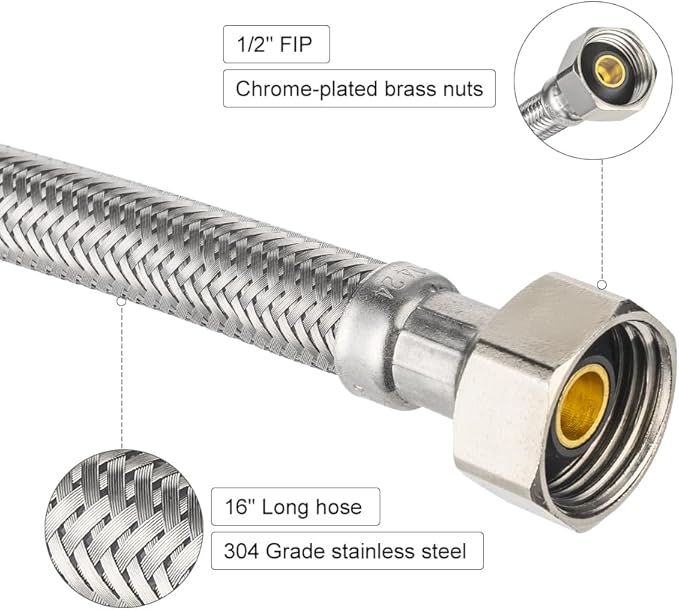 (Pack of 10) EFIELD 12-inch Faucet Supply Lines, 1/2" FIP x 3/8" COMP Faucet Hose, Stainless Steel Braided Supply Line,(HOSE044)
