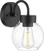 EAPUDUN 1-Light Matte Black Bathroom Light Fixtures Over Mirror, Vanity Lights with 1 Globe Clear Glass Shades, Industrial Style Wall Sconces, WLA1433-MBK