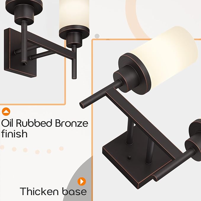 Wall Lights Over Mirror Bathroom Vanity Light Fixtures with White Frosted Glass, Double Wall Sconces for Hallway Entrance, Oil Rubbed Bronze T001ORB-L2