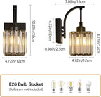 Wall Sconces, Set of 2 Black Crystal Vanity Lights, Modern Wall Lamp for Bathroom, Hallway, and Makeup, Easy Installation