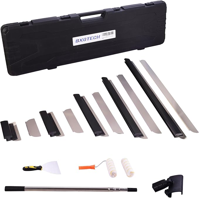 Drywall Tools Skimming Blade with Extension Handle - 10", 14", 24"& 32" 40" Blades with 2 Pack 0.3 mm Blades, Construction Tools End Caps, with Outer Box, Drywall Roller,Taping Knife