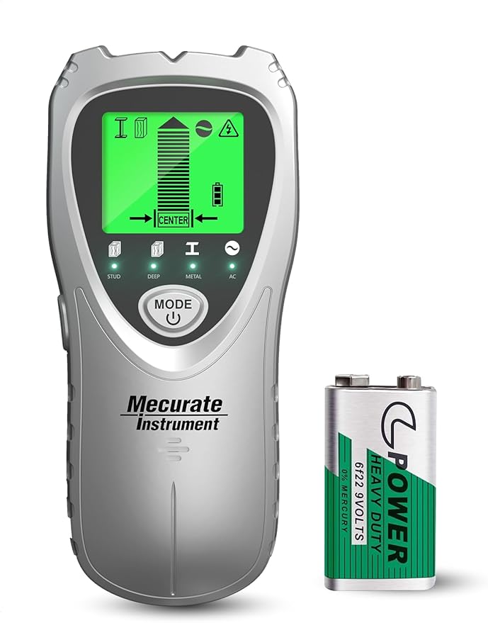 Mecurate Sliver Stud Finder Wall Scanner Sensor - 5 in 1 Electronic Stud with LCD Display & Audio Alarm for Wood AC Live Wire Metal