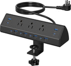 Jgstkcity 130W Desk Clamp Power Strip, 12 USB Ports (6 PD 65W USB-C),Surge Protector,ETL Listed Power Hub Extension Cord,Fast Charging Station for Home Office Desk Edge Mount (Black, 12 USB-130W)