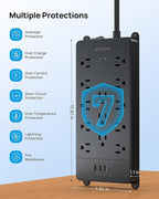 TROND Surge Protector Power Strip 15 ft, Flat Plug Extension Cord with 32W USB C & QC 3.0 Charger, 4000 Joules, ETL Listed, 13 Wide Spaced Outlets, Heavy Duty, Wall Mount for Home Office, Black