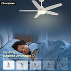 52 Inch Ceiling Fans with Lights, Remote Control 5 Blade Ceiling Fan for Bedroom Living Room Kitchen,24W 3CCT Dimmable, Dual Color 6 Speed Reversible Quiet DC Motor White/Wood Grain