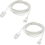 CMPLE - 3-Outlet Household Indoor Extension Power Cord - 2 Prong with Protection Outlet Cover - 6 Feet, White, (2 Pack)