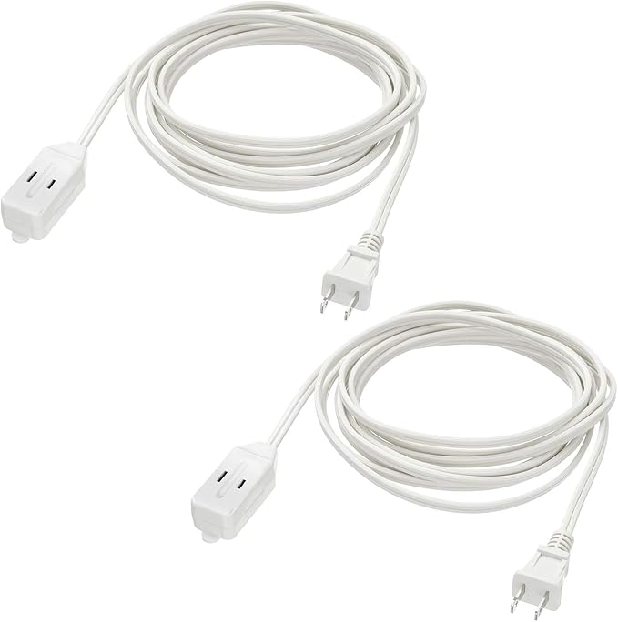 CMPLE - 3-Outlet Household Indoor Extension Power Cord - 2 Prong with Protection Outlet Cover - 6 Feet, White, (2 Pack)