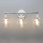 Phansthy 3-Light Wall Sconces Antique Brass Vanity Light, Industrial Wall Lamps with On Off Switch and Clear Glass Lampshade, Vintage Wall Lighting for Bathroom Living Room (Chrome, Globe Shade)