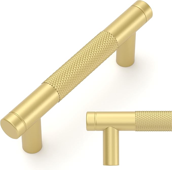 Amerdeco 10 Pack Brushed Gold Cabinet Pulls 3 Inch(76mm) Hole Center Drawer Pulls Cabinet Hardware Kitchen Cabinet Handles for Bathroom ZH0031