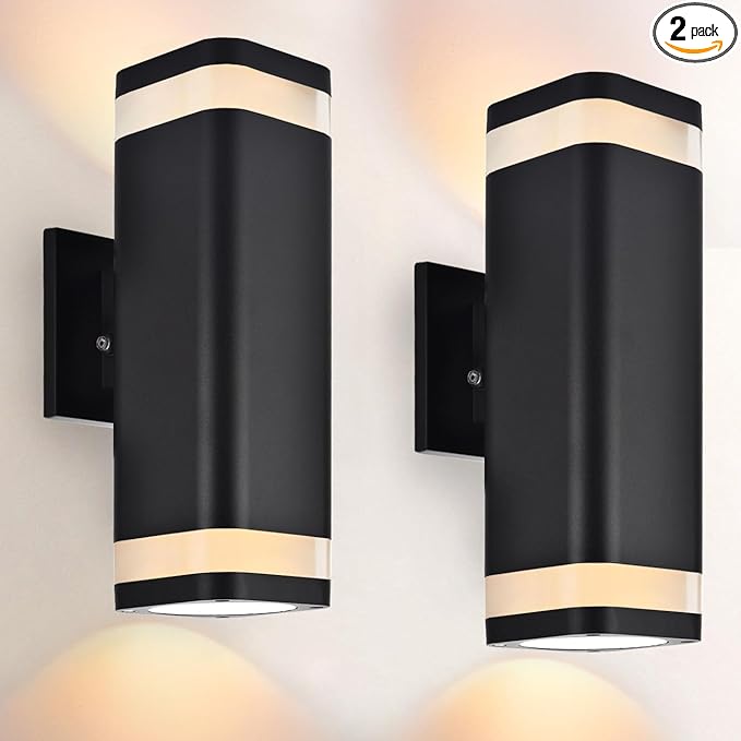 wowlite Dusk to Dawn Outdoor Wall Light 2 Pack, Modern Exterior Lights for House, Matte Black Outdoor Wall Sconce with E26 Base, Waterproof Outdoor Light Fixture Wall Mount Up and Down Lighting