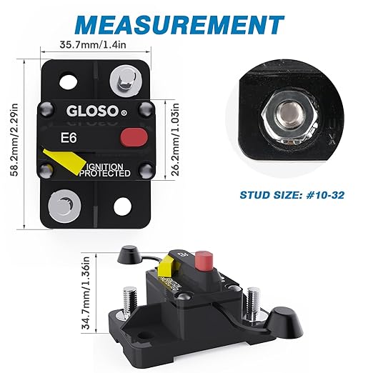 GLOSO Circuit Breaker 40 A E69 for Marine Truck Boat RV Automotive Mid Range Mini T3 Manual Reset Switchable Compact Medium IP66 (40 A)