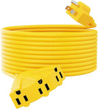 PLUGTUL 50FT Outdoor Extension Cord with Multiple Outlets, 14 Gauge, 3-Outlet, SJTW, 15A 14AWG 1875W SJTW, ETL Listed - Great for Garage, Garden and Home, Yellow