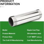 TAISHER 1PCS Stainless Steel Pipe Fittings, 1-1/4" NPT Male x 1-1/4" NPT Male Threaded, 8" Length Nipple Cast Pipe