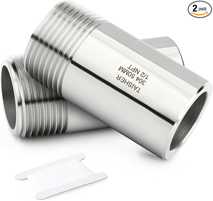 TAISHER 2PCS 304 Stainless Steel Pipe Fittings, 1/2" NPT Male Threaded, 2" Length Weld Nipple Cast Pipe
