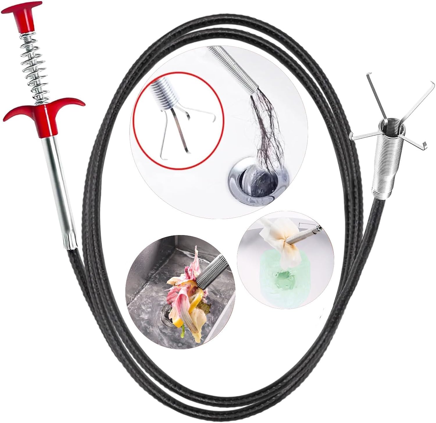 Drain Snake,61 inch Flexible Grabber Claw Pick Up Reacher Tool,Drain Clog Remover - Gutter Cleaning Tools for Home Sink, Bathroom Tub,Drain, Toilet, Tight Spaces