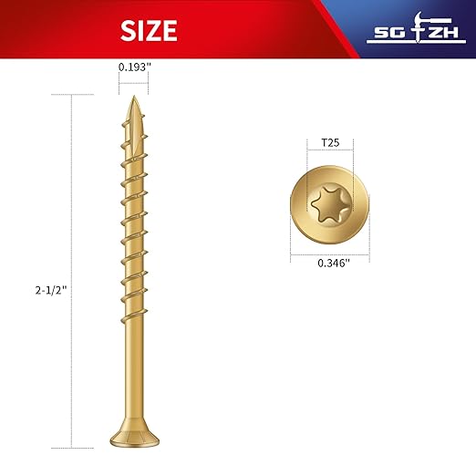 #9 x 2-1/2" Deck Screws (81Pcs) 1lb. Exterior Wood Screws. Carbon Steel, Tan, Flat Head, Rust Resistant epoxy Coated, with T25 Star Bit