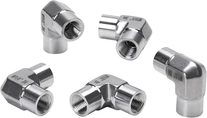 90 Degree Street Elbow - 1/8" NPT Female to 1/8" NPT Female Stainless Steel 304 Heavy Duty Forged Barstock Street Elbow Adapter Pipe Fitting (pack of 5)