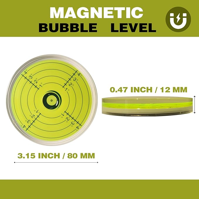 Bullseye Round Circular Magnetic Bubble Level Indicator For Rv Large Spirit Camper Bulls Eye Precision Machinist Magnet Post Tool Leveling Table Trailer 3.15 Inch 80 Mm