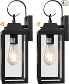 Dusk to Dawn Wall Lights 2 Pack, Black Outdoor Light Fixtures Wall Mount, 15 Inch Exterior Wall Sconces Waterproof, Large Outside Lights for House, Modern Wall Lanterns Clear Glass