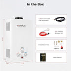 CAMPLUX Propane Water Heater, 2.11GPM Portable Water Heater for Camping, 55,000 BTU Portable Hot Water Heater Outdoor, BW211, White
