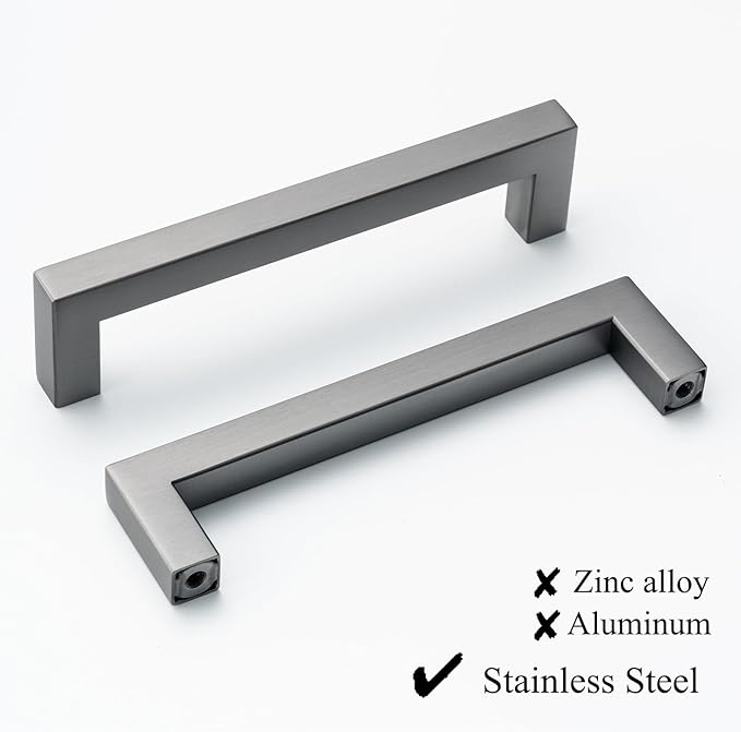 10 Pack 5 Inch (Center to Center 5in) Ancient Grey Square Cabinet Pulls Drawer Handles Cupboard Handles Modern Stainless Steel Kitchen Cabinet Handles and Pulls