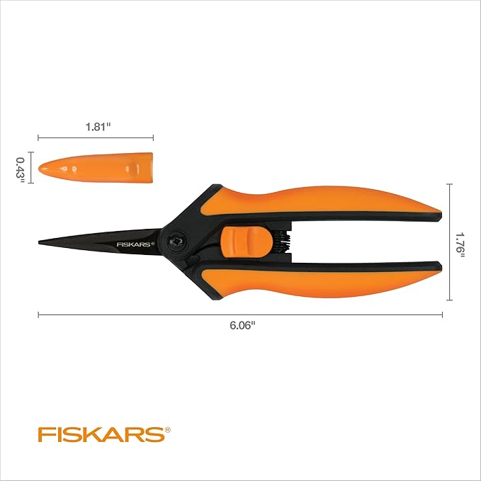 Fiskars Micro-Tip Rose Pruning Shears, 6" Garden Shears Non-Stick Coated Stainless Steel Blade, Gardening Scissors with SoftGrip Handle