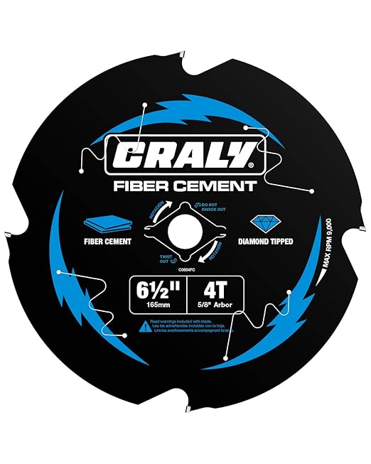 CRALY 6-1/2 Inch 4 Teeth Hardie Fiber Cement Circular Saw Blade, 5/8 Inch Arbor, Polycrystalline Diamond Tipped (PCD), Thin Kerf, Black Ice™ Coating, for Laminate Flooring(C0604FC)