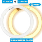 FC12T9/KB 32 Watt Light Bulb, 12 inch FCL 32W T9 Circular Fluorescent Light Bulb, FC12T9 WW Round Light Bulbs Warm White 3000K, G10q 4 Pin Prong Base, 2 Pack