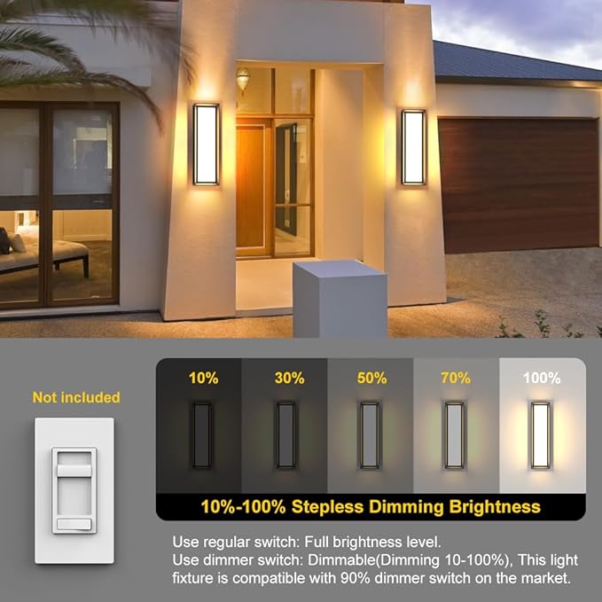 Sytmhoe 2Packs LED Outdoor Wall Lights,16inch Square 3000K 10%-100% Dimmable Exterior Wall Light Aluminum&PC Body Waterproof IP65 led Porch Light for House Patio Garage Garden(2Packs)