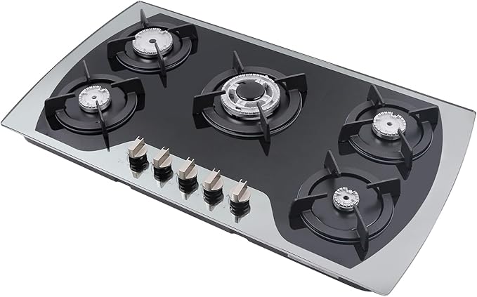 5 Burner Built-in Stainless Steel Gas Stove Top,30 Inch Gas Cooktop LPG/NG Gas Cooktop with 5 Adjustable Hob Burners for Commercial Household