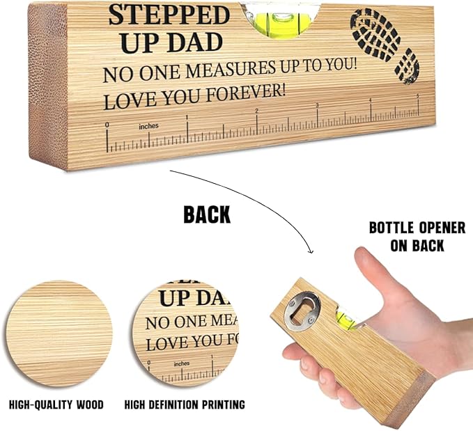 Christmas Gifts for Steppedup Dad from Daughter Son Wife Spirit Level Bottle Opener Valentines Birthday Thank You Gifts Ideas for Daddy New Dad Grandpa Papa