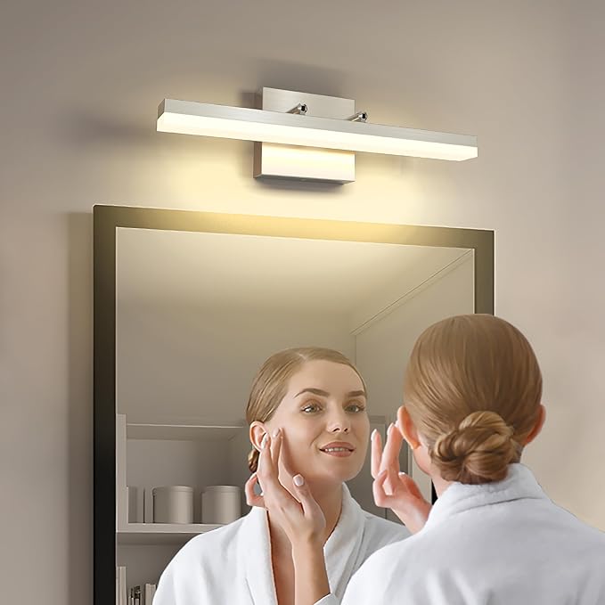 Brushed Nickel Vanity Lights - Dimmable 5CCT Bathroom Lighting Fixtures Over Mirror, Adjustable Angle Wall Light, 15.75" Long 12W LED Bar Light