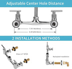 Wall Mount Kitchen Faucet with 8" Gooseneck Swivel Spout, 8 Inch Center Commercial Kitchen Sink Faucet 2 Handle Wall Mount Utility Sink Faucet for Kitchen Restaurant Compartment Sink