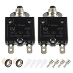 10A Manual Reset Push Button Circuit Breaker 125/250V AC 50V DC Thermal Overload Protector with Quick Connect Terminals and Waterproof Button Caps Assortment Kit(Pack of 2 pcs)