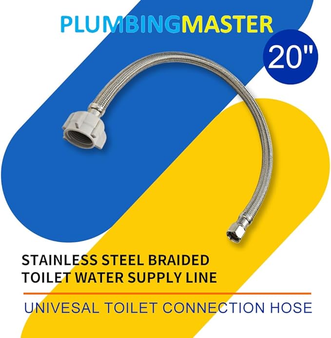 (6pcs 20 inch) PLUMBINGMASTER Toilet Water Supply Line,3/8" Comp x 7/8" BC Braided Stainless Steel Toilet Supply Line,Toilet Connector Hose with Anti-Leaking Brass Nut