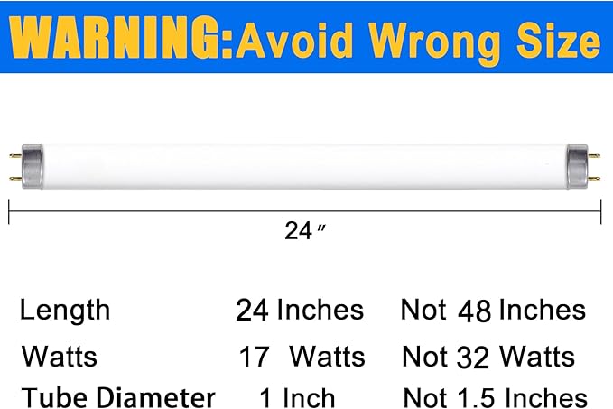 8 Pack 24 inch F17T8/841 17 Watts Light Bulb, 2 Foot Straight Fluorescent Tube T8 Tube Light, 4100K Cool White 1400 Lumen G13 Medium Bi-Pin Cap 8 Count