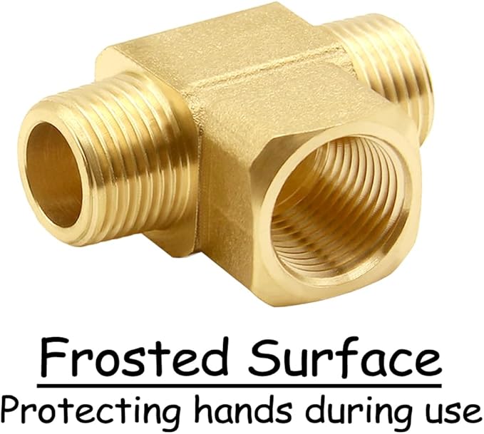 2PCS 3/8 Inch Brass Tee Pipe Fitting 3/8" NPT Male x 3/8" NPT Female x 3/8" NPT Male for Water/Oil/Gas