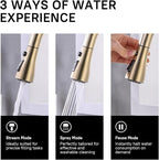 WEWE Brushed Gold Kitchen Faucet with Pull Down Sprayer, Single Handle Gold Kitchen Sink Faucet Stainless Steel Brass Copper Commercial RV 1 or 3 Hole, Champagne Bronze