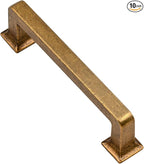 Alzassbg 10 Pack Antique Brass Cabinet Pulls, 3-3/4 Inch(96mm) Hole Centers Cabinet Handles Square Kitchen Hardware for Cabinets AL3046AE