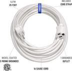 Clear Power 35 ft Indoor/Outdoor Extension Cord 16/3 SJTW, White, Water & Weather Resistant, Flame Retardant, 3 Prong Grounded Plug, CP10207