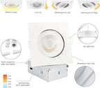 Square Recessed Lighting 4 inch 6 Pack,Canless Eyeball Recessed Lights,dimmable, 5CCT Selectable,9W 750LM