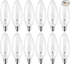 12-Pack 60W 110V Incandescent Candle Light Bulbs Dimmable Chandelier Light Bulbs, E12 B10 Clear Candelabra Base Bulbs for Pendants or Outdoor, Ceiling Fan, Fireplace, Wall Sconces